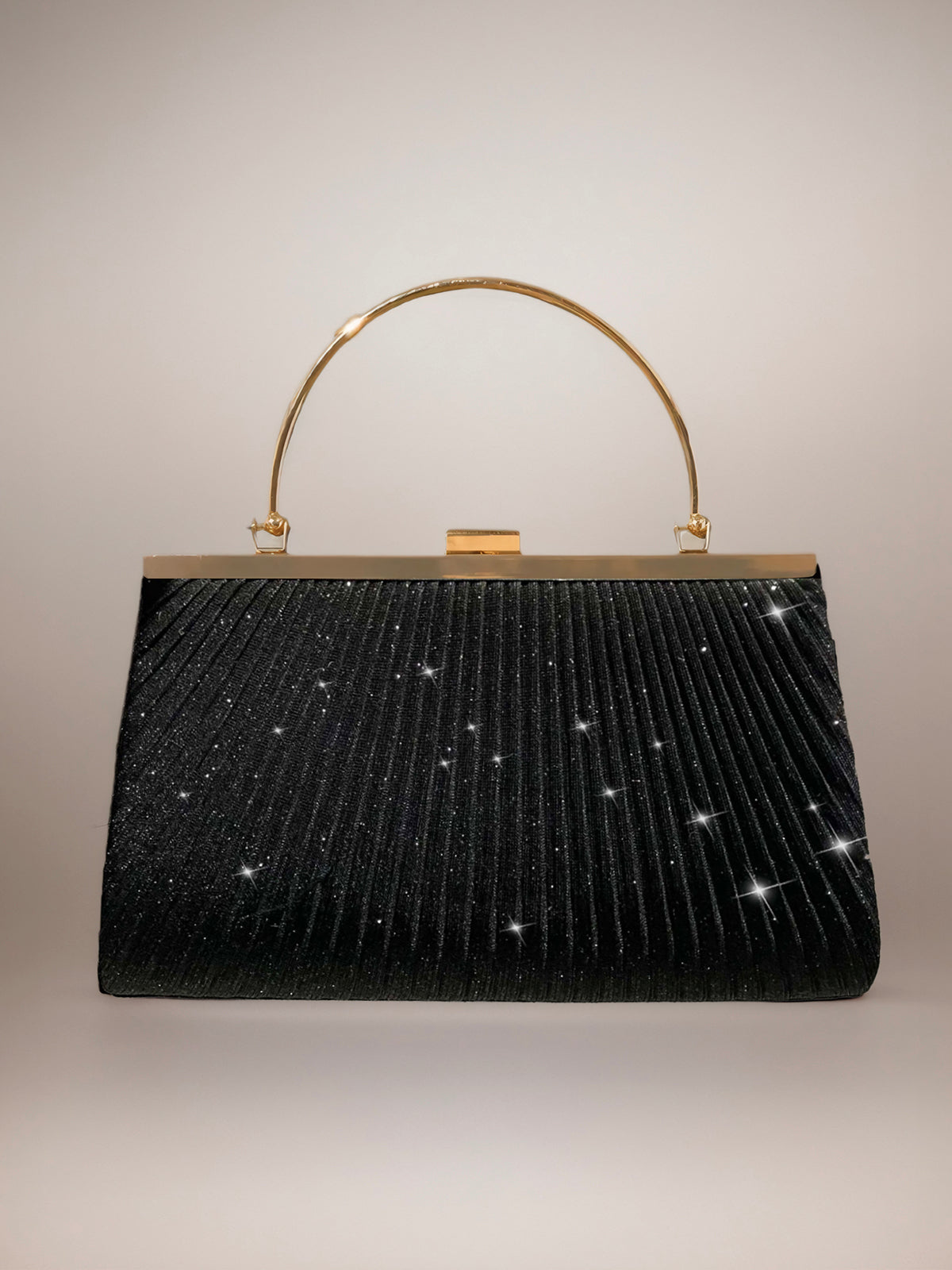 Gold Sparkling Glitter Pleated Handbag