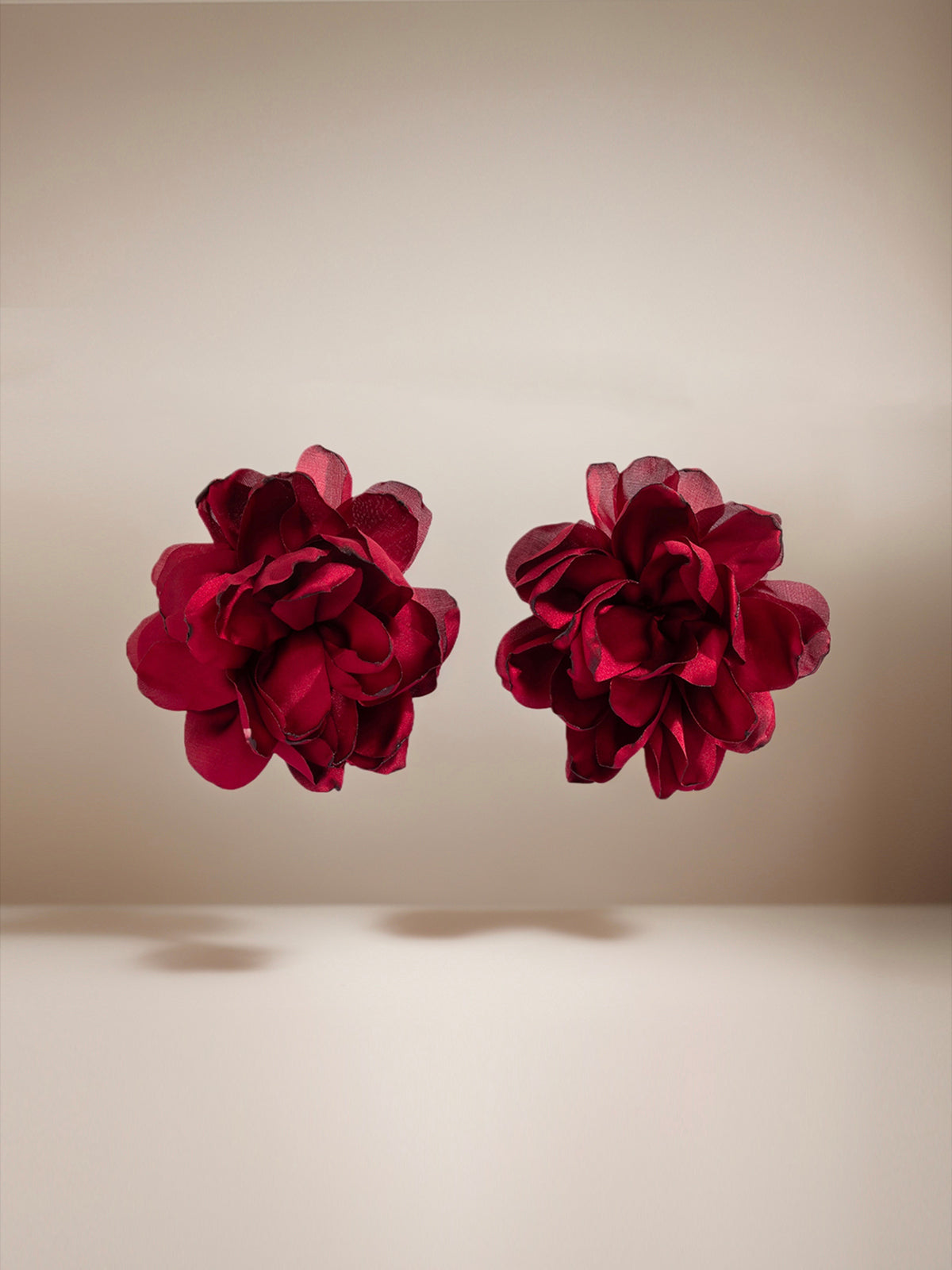 Burgundy 3D Floral Design Earrings