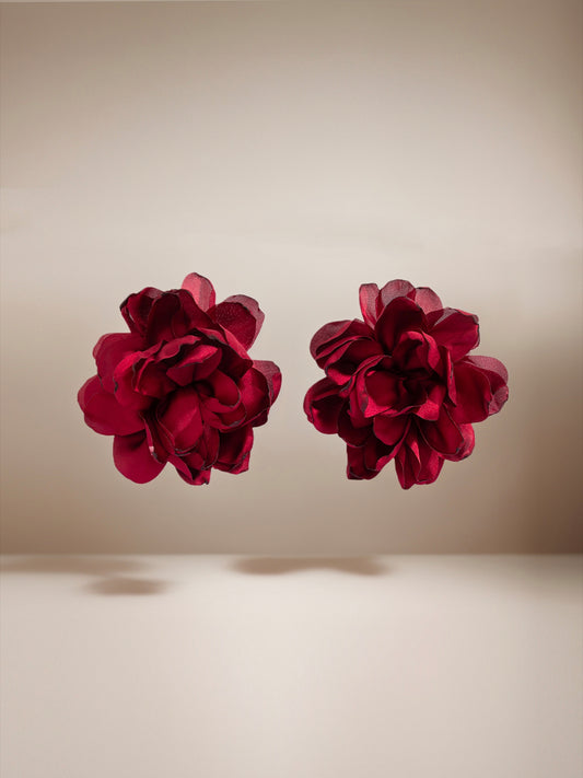 Burgundy 3D Floral Design Earrings