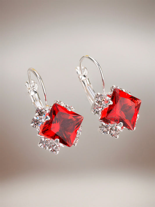 Red Earrings with Rhinestone & Gem