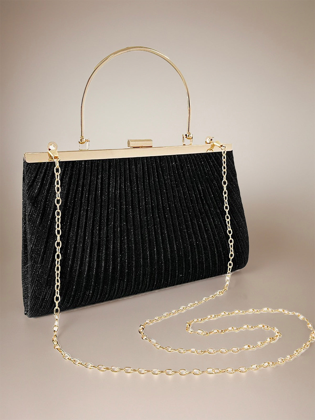 Gold Sparkling Glitter Pleated Handbag