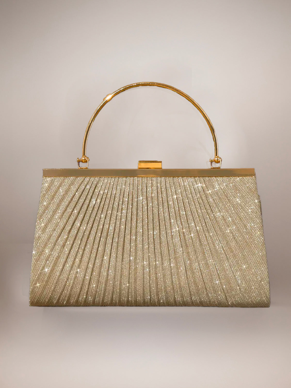 Gold Sparkling Glitter Pleated Handbag