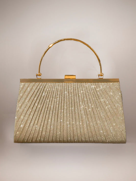 Gold Sparkling Glitter Pleated Handbag